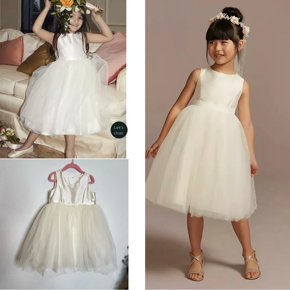DAVID'S BRIDAL Flower Girl Dress with Tulle and Ribbon Waist